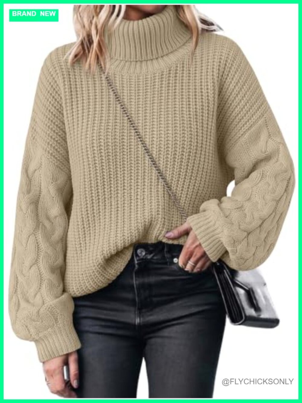 Cable Knit Chunky Turtleneck Oversized Sweater Pullover